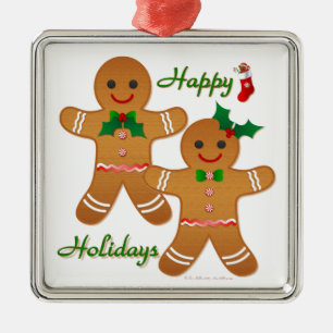 Happy Holiday Gingerbread Man Boy Girl Silbernes Ornament