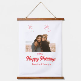 Happy Holiday Girls Familiengeschenke Foto Weihnac Wandteppich Mit Holzrahmen