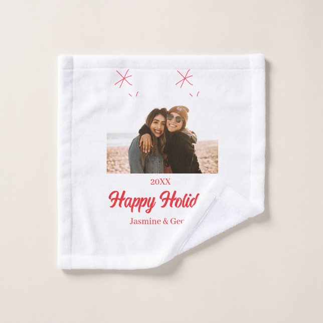 Happy Holiday Girls Familiengeschenke Foto Weihnac Waschlappen (Waschlappen)