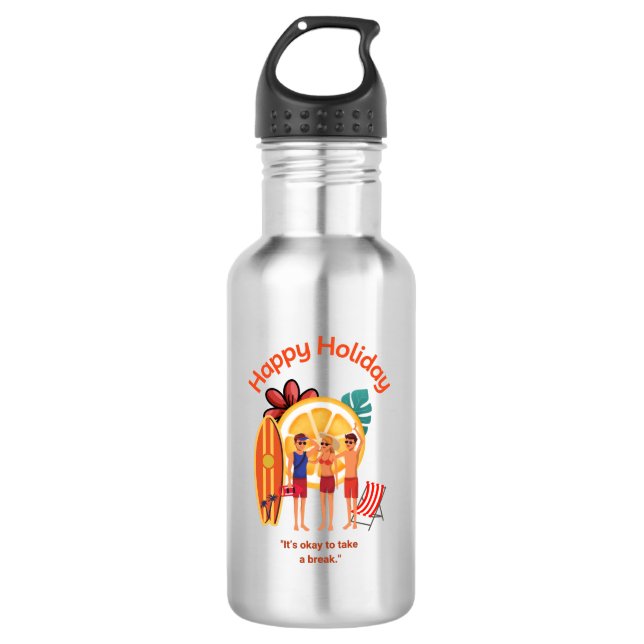 Happy Holiday Hello Summer Beach Vibes Edelstahlflasche (Vorderseite)