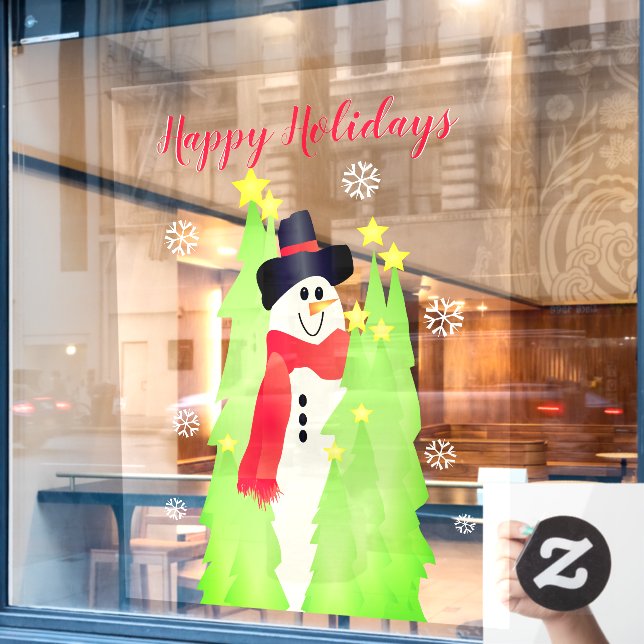 Happy Holiday Kommerziell Snowman Grosser Fensteraufkleber (Café-Fenster)