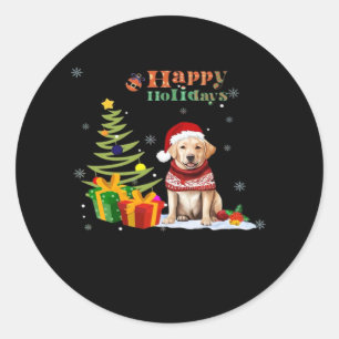 Happy Holiday Labrador Retriever Dog Christmas Tre Runder Aufkleber