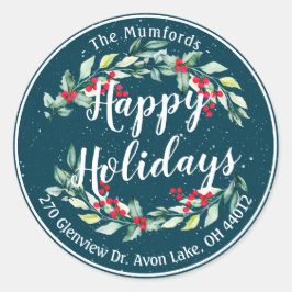 Happy Holiday Merry Christmas Holly Floral Rede Runder Aufkleber