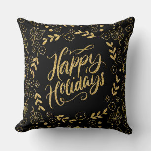 Happy Holiday Modern Typografie Gold-Blätter Rahme Kissen