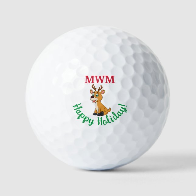 Happy Holiday Monogram Christmas Deer Golf Ball (Vorderseite)