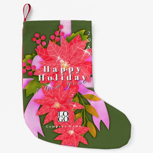 Happy Holiday New Year Business Logo Green Kleiner Weihnachtsstrumpf (Vorderseite)