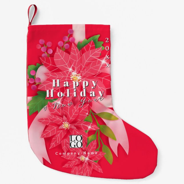 Happy Holiday New Year Business Logo  Red Kleiner Weihnachtsstrumpf (Vorderseite)