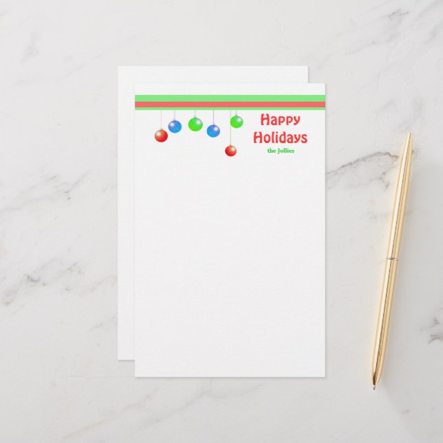 Happy Holiday Ornaments Briefpapier (Vorderseite/Rückseite Beispiel)