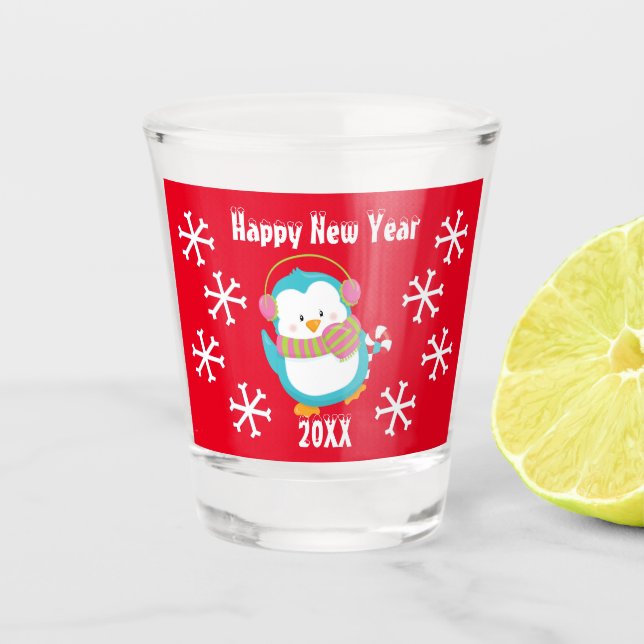 Happy Holiday Penguin Schnapsglas (Vorderseite)