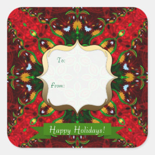 Happy Holiday Red+Green Geschenk Tag Square Sticke Quadratischer Aufkleber