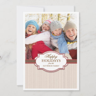 Happy Holiday Red & Tan Large Foto Card Gruß Feiertagskarte