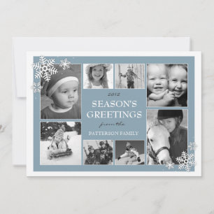 Happy Holiday Snowflakes 8 Foto Collage in Blue Feiertagskarte