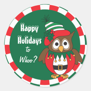 Happy Holiday to Whoo? Owl Bird Runder Aufkleber