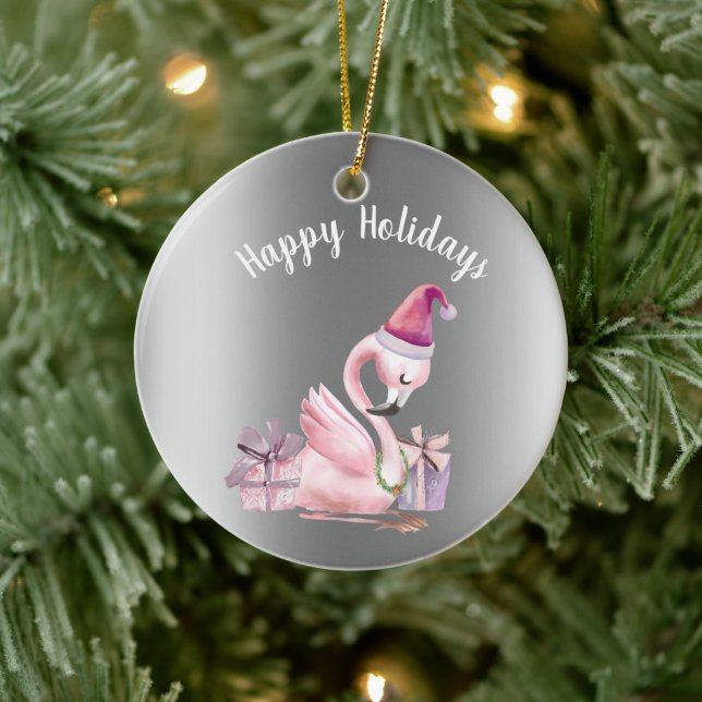 Happy Holiday Weihnachten Flamingo tropische Keramik Ornament (Baum)