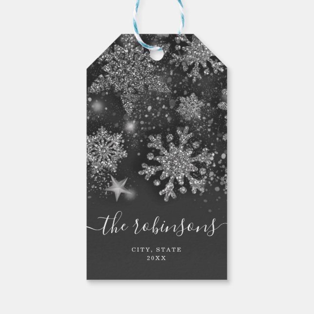 Happy Holiday Weihnachten Glitzer Silver No Foto Geschenkanhänger (Rückseite)