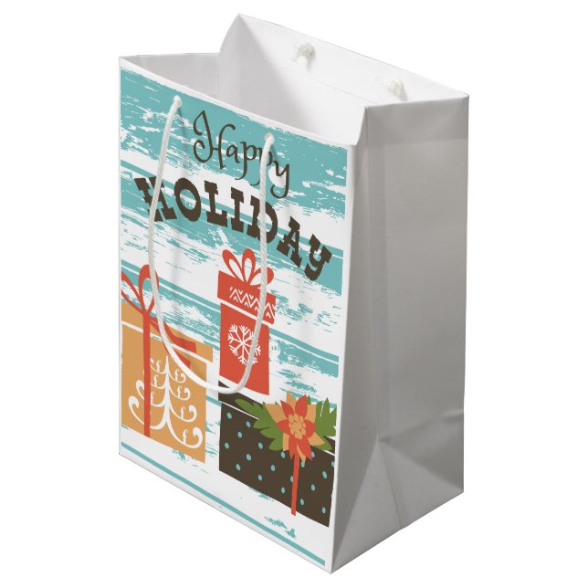 Happy Holiday Weihnachtsgeschenke Mittlere Geschenktüte (Vorderseite Schrägansicht)