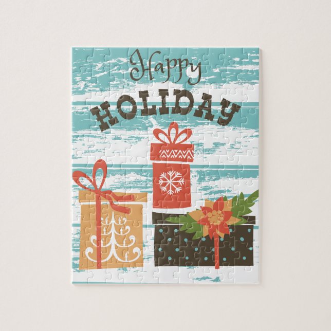 Happy Holiday Weihnachtsgeschenke Puzzle (Vertikal)