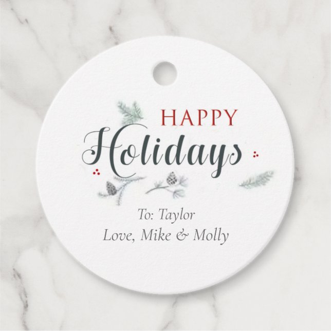 Happy Holiday Weihnachtsgeschenke Tags Geschenkanhänger (Vorderseite)