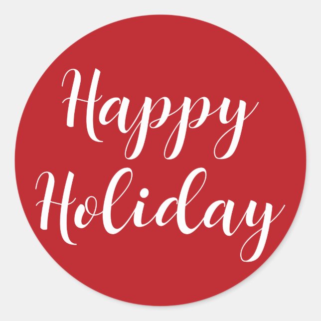 Happy Holiday White Script Red Einfach Runder Aufkleber (Vorderseite)