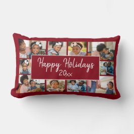Happy Holidays 10 Foto Collage Burgundy Red Lendenkissen