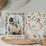 Happy Holidays 1 Foto Botanischer Garten Modernes  Feiertagskarte<br><div class="desc">Diese Kollektion besticht durch Aquarellblumen,  Beeren und Wintergrün mit moderner und eleganter Typografie,  mit einem botanischen Wintermuster zurück.</div>