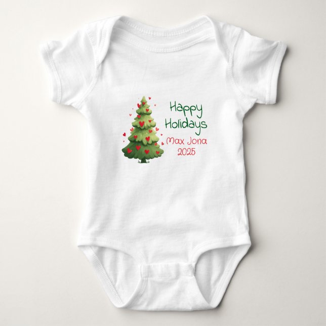 Happy Holidays 2025, Christmas Tree, Personalized  Baby Strampler (Vorderseite)