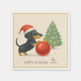 Happy Holidays 2025 Dackel Dog Napkins Serviette