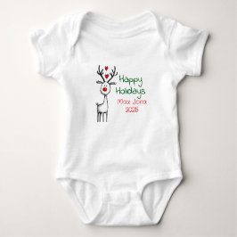 Happy Holidays 2025, Reindeer, Personalized  Baby Strampler