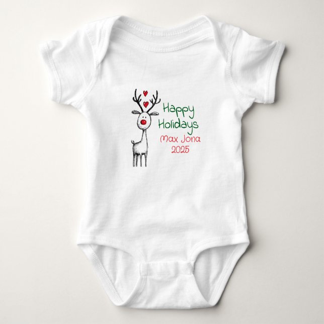 Happy Holidays 2025, Reindeer, Personalized  Baby Strampler (Vorderseite)