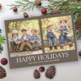 Happy Holidays 2 Family Foto Rustikal Brown Feiertagskarte