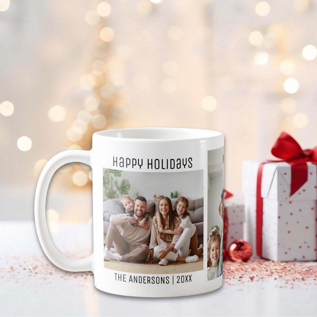 Happy Holidays 3 Family Fotos Weihnachten Kaffeetasse (Happy Holidays 3 Family Photos Collage Christmas Coffee Mug)