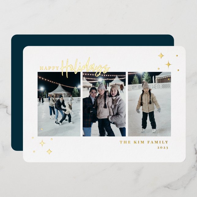 Happy Holidays 3 Foto Folien Feiertagskarte (Vorderseite/Rückseite)