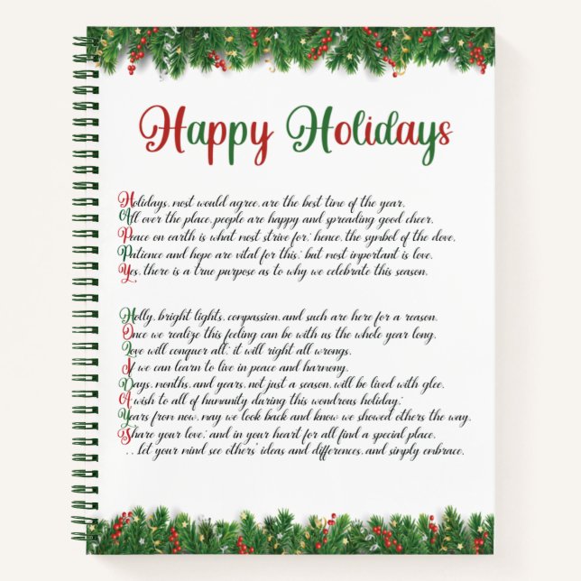 Happy Holidays Acrostic Gedicht Rezept Buch (Vorderseite)