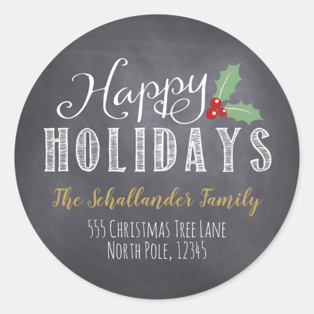 Happy Holidays Address Labels Runder Aufkleber (Vorderseite)