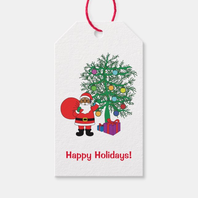 Happy Holidays African American Santa Claus Family Geschenkanhänger (Vorderseite)