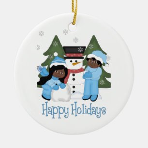 Happy Holidays Afroamerikanischer Kinder mit Schne Keramikornament