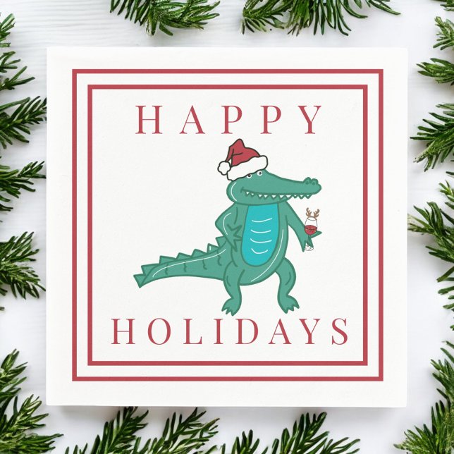 Happy Holidays Alligator Rentierzucht Serviette (Von Creator hochgeladen)