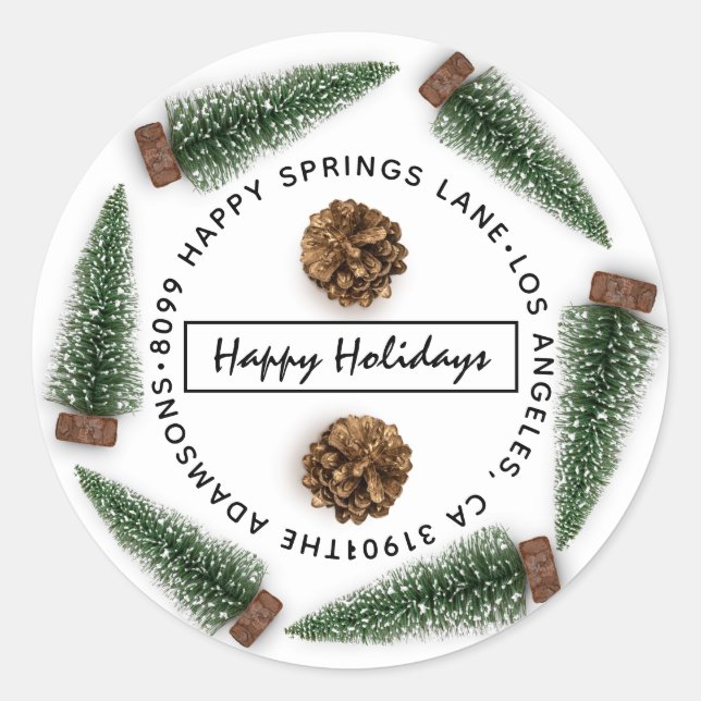 Happy Holidays Anschrift Familienname UAWG Runder Aufkleber (Vorderseite)