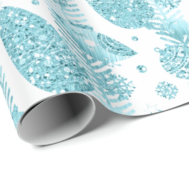 Happy Holidays Aqua Weißer Glitzer Weihnachtsbaum Geschenkpapier (Rolleneckpunkt)