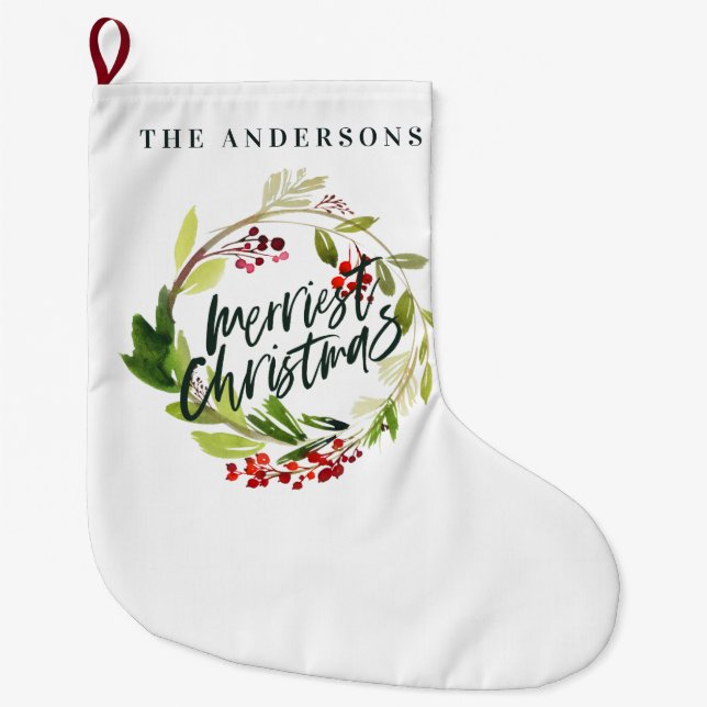 Happy Holidays Aquarell Blumenurlaub Grosser Feier Großer Weihnachtsstrumpf (Vorderseite)