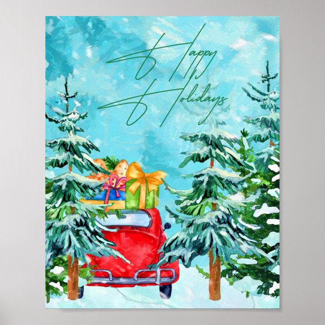 Happy Holidays Aquarellmalerei Poster (Vorne)