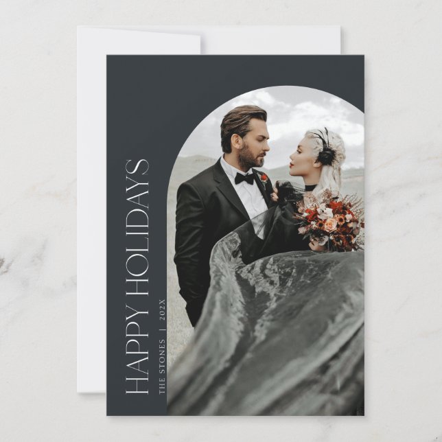Happy Holidays Arch Foto Weihnachtskarte Schwarz Einladung (Vorderseite)
