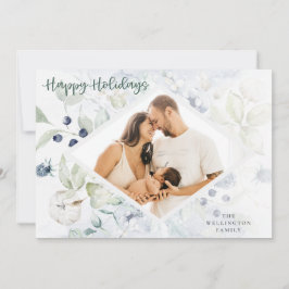 Happy Holidays Arctic Winter Botanisches Foto Feiertagskarte