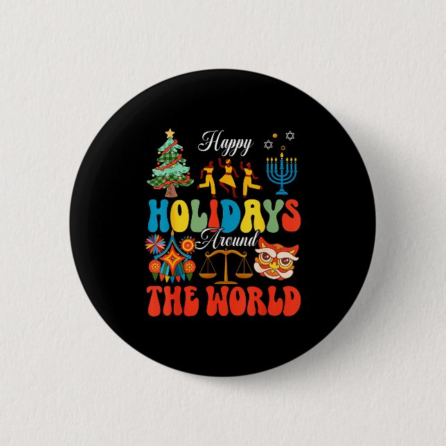 Happy Holidays Around World Christmas Hanukkah Diw Button (Vorderseite)