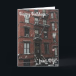 Happy Holidays aus NYC Weihnachten Hanukkah Snow<br><div class="desc">Auf der Karte befindet sich ein Originalfoto eines Upper West Side Brawnstones in einem Winterschneesturm. HAPPY HOLIDAYS FROM NYC in einem hübschen Schriftart. Ideal,  um Weihnachten oder Hanukkah Urlaub Grüße zu senden!</div>