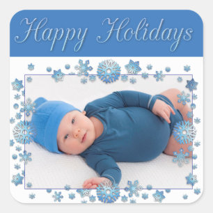 Happy Holidays Baby Foto Blue Snowflake Sticker
