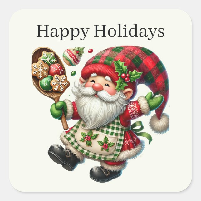 Happy Holidays Backgnome hinzufügen Text Quadratischer Aufkleber (Vorderseite)