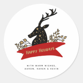 Happy Holidays Banner Holiday Reindeer Runder Aufkleber