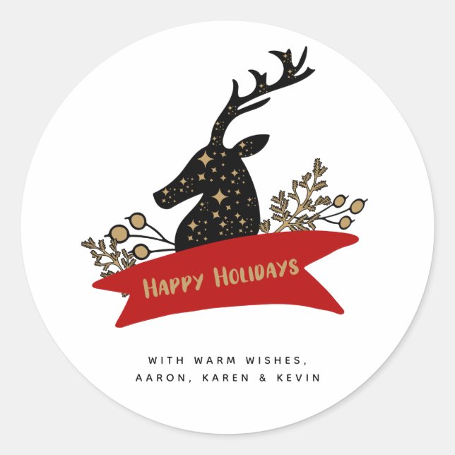 Happy Holidays Banner Holiday Reindeer Runder Aufkleber (Vorderseite)