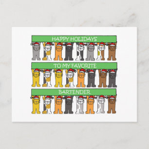 Happy Holidays Barkeeper Cartoon Katzen Feiertagspostkarte